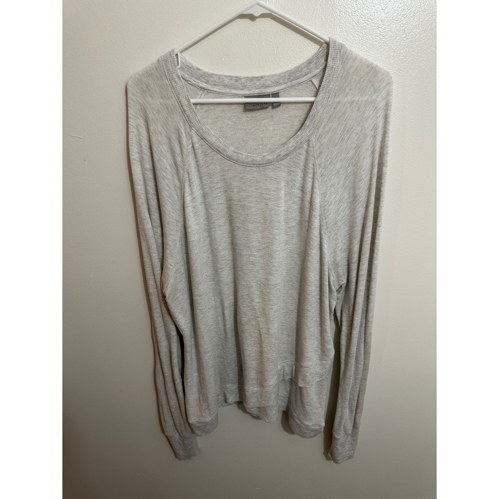 Athleta Womens Gray Heathered Crossover Tulip Hem Raglan Sweatshirt XL RN 54023